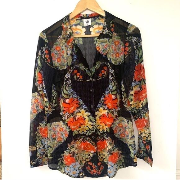 Cabi Blue Sheer Floral Button Down Blouse Top - Picture 1 of 11